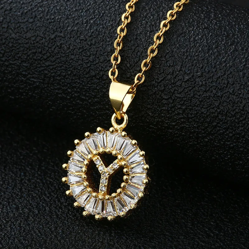 Female Copper Zircom Letter Necklace