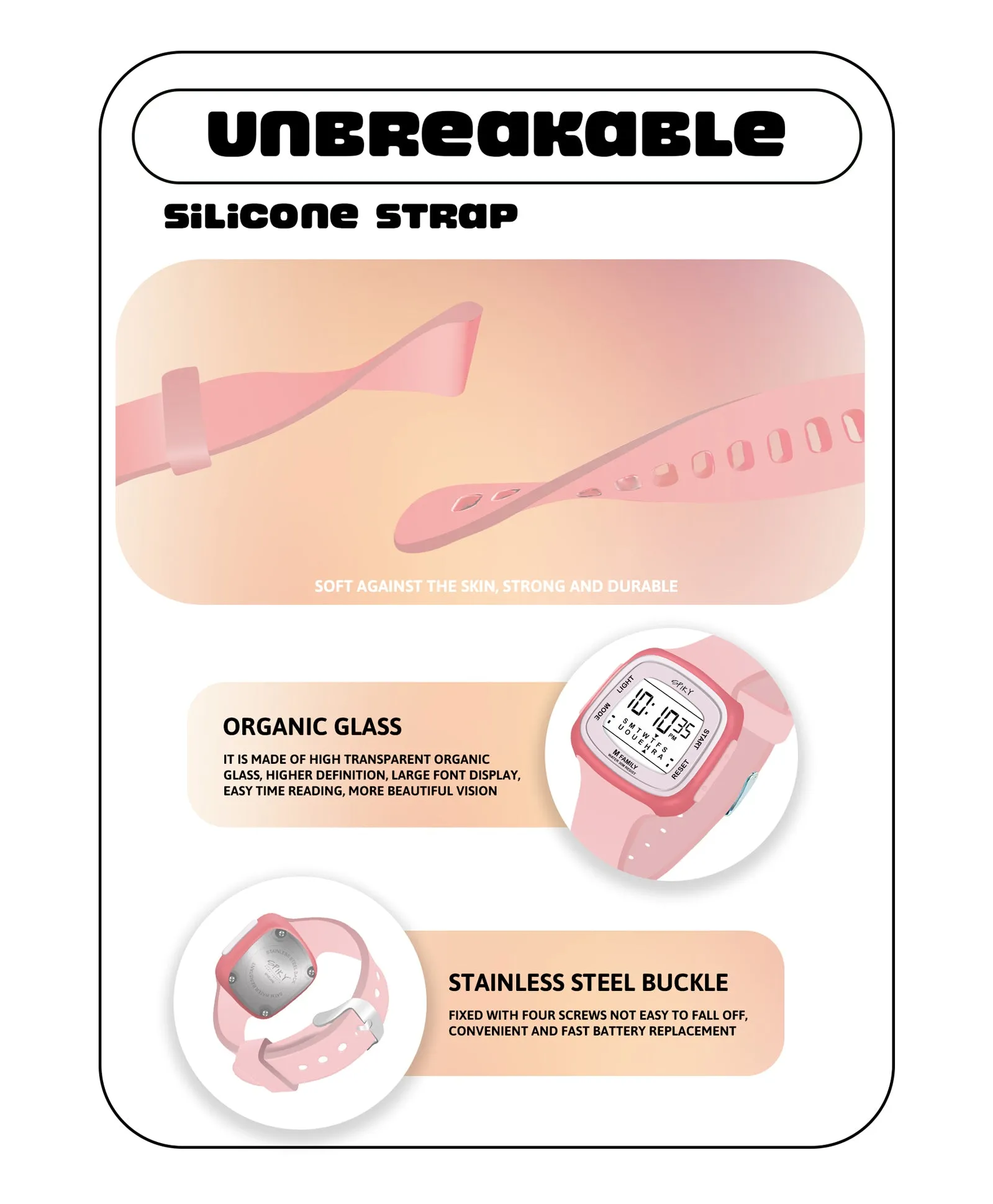 Spiky Unique Square Digital Watch for Kids - Black